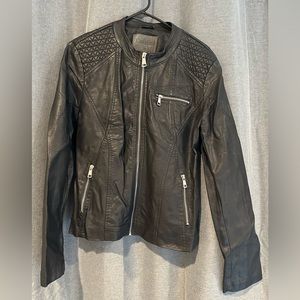 Black pleather jacket; wore once. Very light weight and flattering.